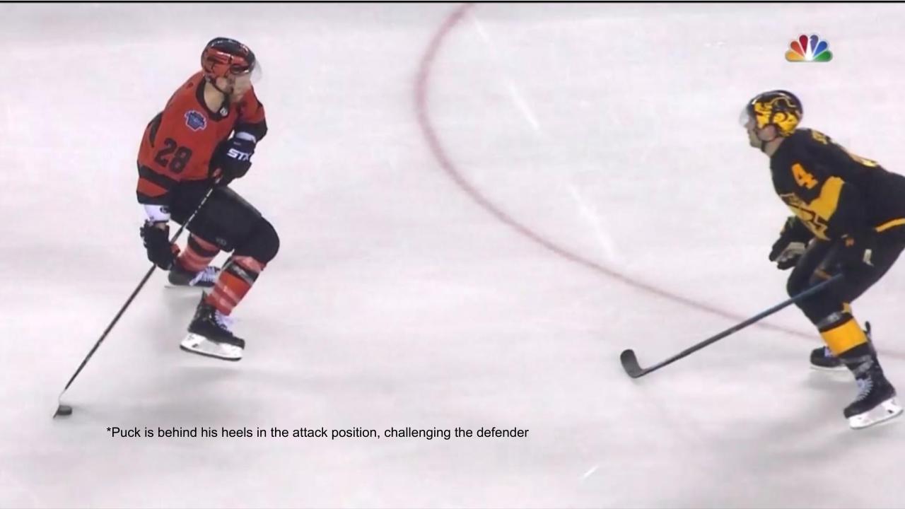 Puck is behind the heels